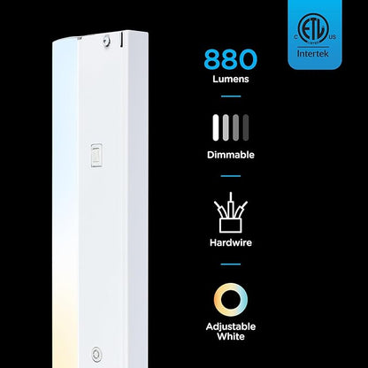Enbrighten 12 inch Hardwired Under Cabinet Lights, 880 Lumens, Five White Settings from (2700K-6500K), Full Range Dimmable, Under Counter Light, Linkable Under Counter Lights for Kitchen 82920-T1