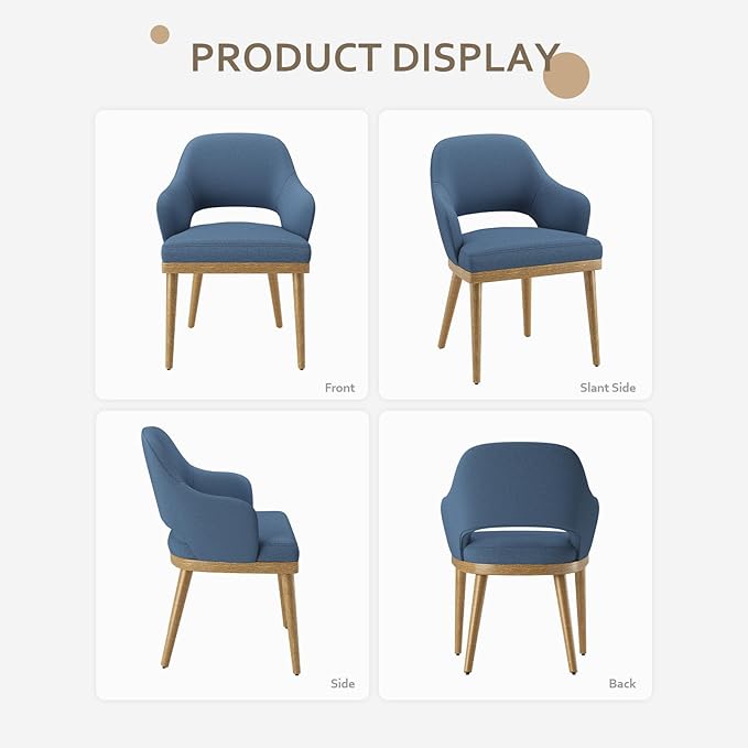 MALOL Wooden Dining Chairs Set of 6, Modern Fabric Upholstered Dining Room Chair, Kitchen Side Chairs, Farmhouse Dinner Chair with Open Back for Kitchen, Blue