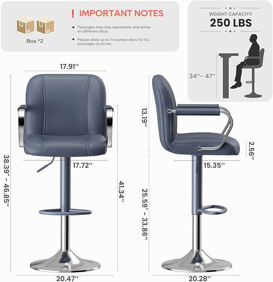 MALOL Set of 4 Blue Counter Height Stools with Backs – Adjustable Swivel High Chairs for Kitchen Island, Modern Bar Chairs, Taburetes para Barra de Cocina, Island Stools for Home Bar