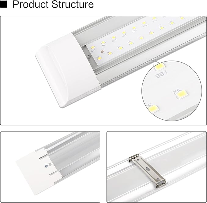 4-Pack 4FT LED Batten, Close to Ceiling Light fixtures, 40W, Ultra-Thin Day Light, 4000K, IP20, LED Ceiling Light for Garage, Stores, Warehouse, Office, Corridor, supermarkets, etc.