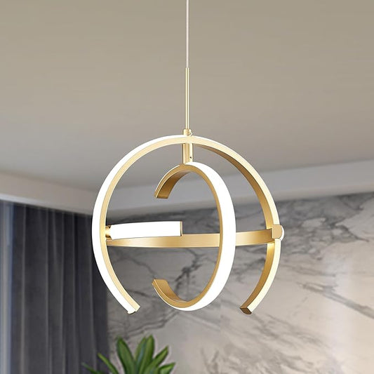 Modern Gold LED Chandelier, Globe 4000K Pendant Light Fixture, Round Adjustable Height Dining Room Hanging Light for Kitchen Island Bedroom Hallway Foyer(11.81 Inch)