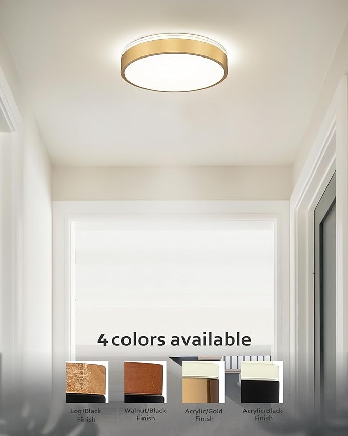 Ken & Ricky 12 Inch Brushed Gold Flush Mount Ceiling Light,Round Flat Led Ceiling Light Dimmable,Close to Ceiling Light Fixtures for Kitchen Bathroom Bedroom Hallway 5CCT 24W 1PK