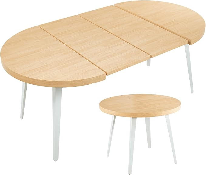 Extendable Dining Room Table, 70.87”-39.37”Large Oval Kitchen Table Set for 4 to 6 People，Wood Tabletop Foldable Tables for Conference Room (1 Table Only Oak)