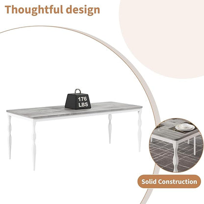 78" Modern Dining Table with Heavy-Duty Metal Legs, Farmhouse Kitchen Table for 6-8 Family, Gray Wood Top with Spindle Design for Dining Room, Home Office, Apartment