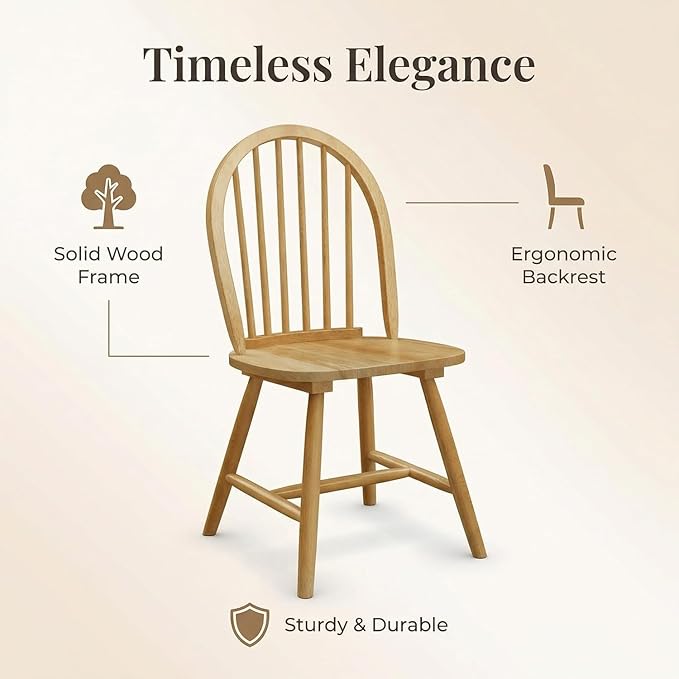 SIMOE Windsor Dining Chairs Set of 4, Farmhouse Kitchen Chairs with Spindle Back, Solid Wood Legs, Oak Wooden Dining Chairs for Living Dining Room, Restaurant