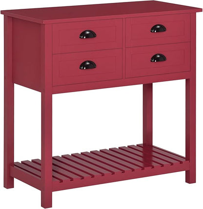 HOMCOM Sideboard Buffet Cabinet with Storage, Modern Coffee Bar Cabinet with 4 Drawers and Slatted Bottom Shelf, Console Table for Kitchen, Living Room, Dining Room, Hallway, Red