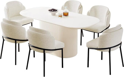 Miuuod 62.99" Large Modern Dining & Kitchen Table Set for Dining Room,with 6 Upholstered Chairs for 6-8 People,Oval Elegant Dining Table,Cream White