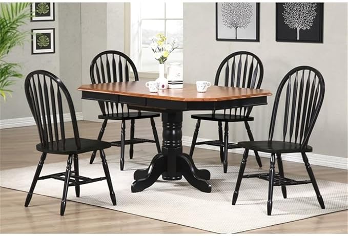 Pemberly Row Dining Side Chairs, 38" H Solid Rubberwood, Black and Cherry Finish, Set of 2, Vintage American Style, Comfortable Farmhouse Kitchen or Dining Room Seating, No Assembly Required