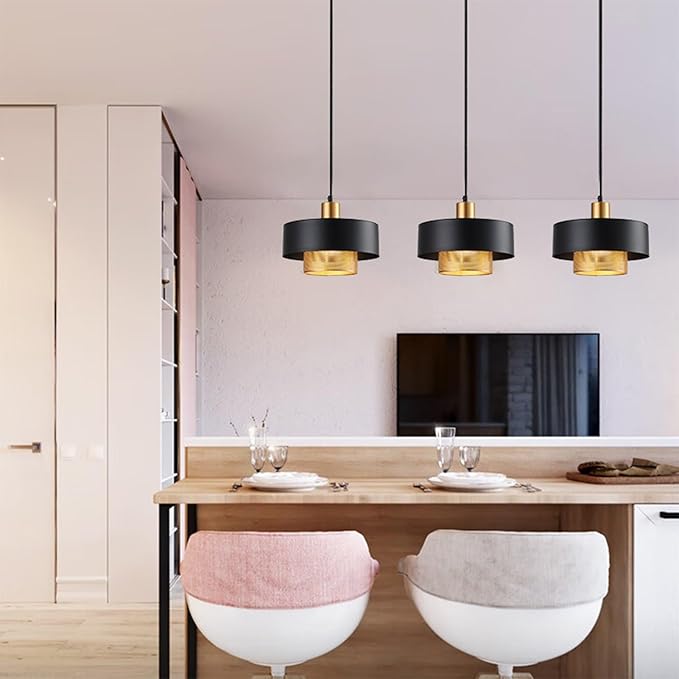 Modern style battery operated pendant light over kitchen island,6 RGB colors dimmable hanging lighting with remote control,Wireless pendant lights fixtures,(With bulb+remote control+charging cable) (