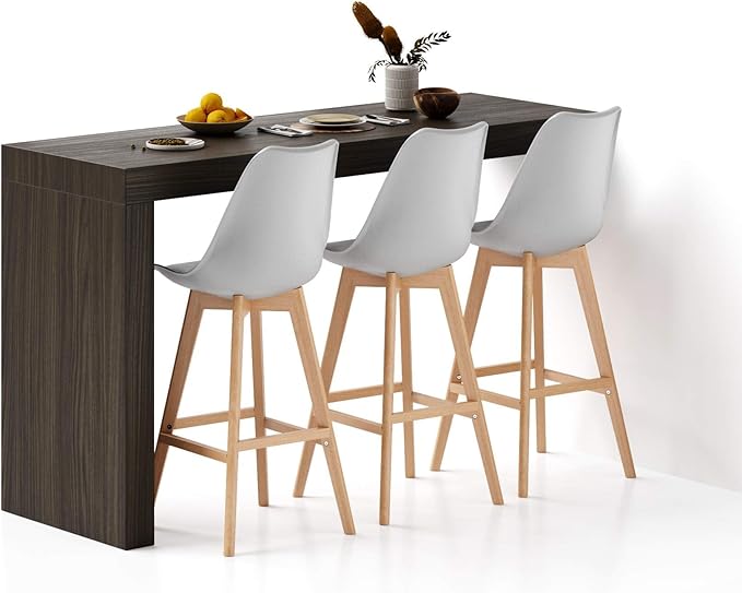 Mobili Fiver Evolution Tall Kitchen Bar Table Made in Italy | Space Saving, Wall-Mounted Counter Height Table for 6 | Breakfast Bar Table Top w/Cable Holder | Dark Walnut | 70,9'' x 23,6" in