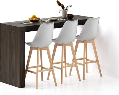 Mobili Fiver Evolution Tall Kitchen Bar Table Made in Italy | Space Saving, Wall-Mounted Counter Height Table for 6 | Breakfast Bar Table Top w/Cable Holder | Dark Walnut | 70,9'' x 23,6" in