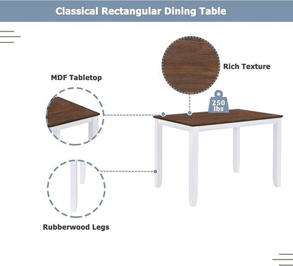 VilroCaz Minimalist Solid Wood 5-Piece Dining Table Set, Kitchen Dining Table Set for 4, Rectangular Table with 4 X-Back Upholstered Chairs for Dining Room Small Places (White-Min)