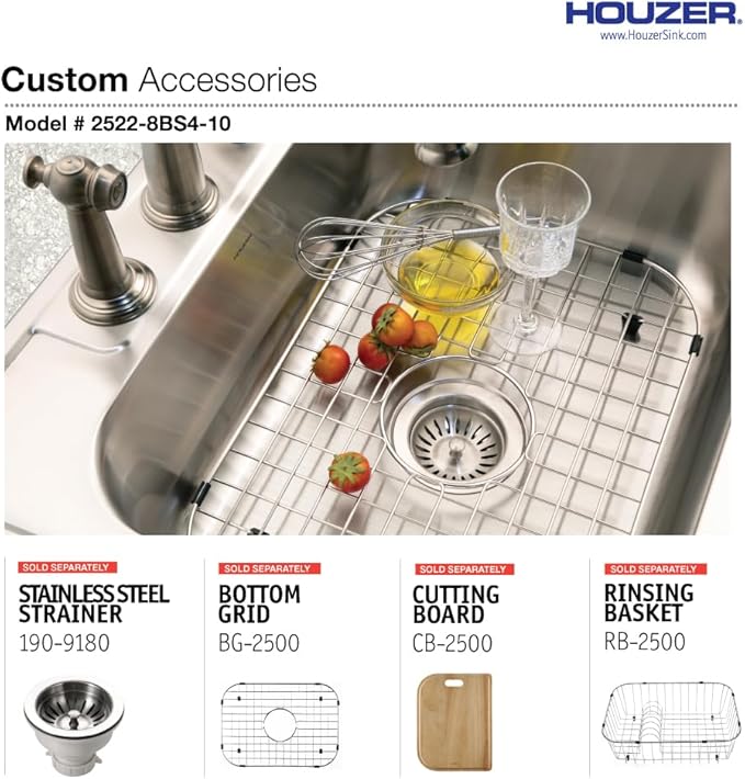 Houzer Glowtone 25 Inch Stainless Steel Topmount 4-Hole Single Bowl 8 Inch Deep Kitchen Sink - 2522-8BS4-1