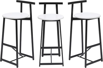 3-Piece Counter Height Bar Stool Set - Armless Back Stools for Kitchen Island (White + MDF + Modern)