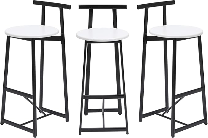 Bar Stools Kitchen Island Bar Chairs Set of 3 Metal Counter Bar stools with Backrest for Dining Pub Room (Black White)