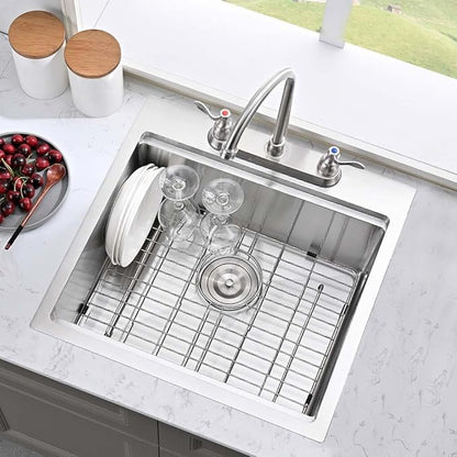 18 inch Drop in Bar Sink Workstation with 3 holes, Wesliv 18"x18" Drop in Utility Sink 16 Gauge Stainless Steel Wet Kitchen Bar Sinks Single Bowl with Cutting Board