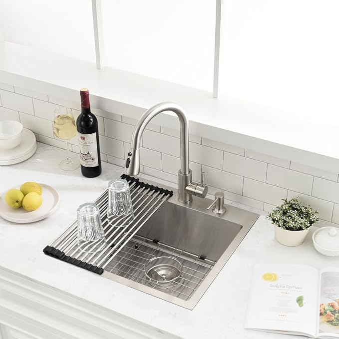 20 inch Drop In Bar Sink - VOKIM 20"x 19" Drop In Kitchen Sink Stainless Steel Top Mount Sink Single Bowl Handmade Small Bar sink with Accessories