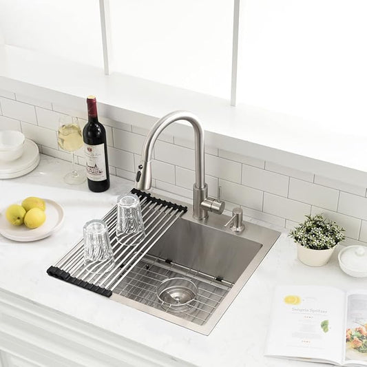 20 inch Drop In Bar Sink - VOKIM 20"x 19" Drop In Kitchen Sink Stainless Steel Top Mount Sink Single Bowl Handmade Small Bar sink with Accessories