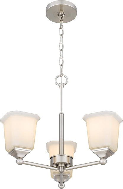 Tawson Nox 3-Light Chandelier Pendant Ceiling Light Brushed Nickle White Glass Shade Adjustable Height for Hallway, Entryway, Passway, Dining, Bedroom, Kitchen, Balcony Living Room