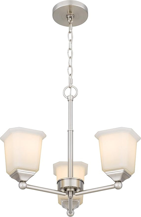 Tawson Nox 3-Light Chandelier Pendant Ceiling Light Brushed Nickle White Glass Shade Adjustable Height for Hallway, Entryway, Passway, Dining, Bedroom, Kitchen, Balcony Living Room