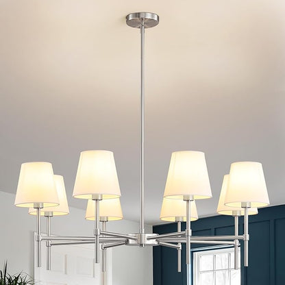 RUIYEY Dining Room Chandeliers Light - Modern Brushed Nickel Chandelier, 8-Light Metal Farmhouse Dining Room Light Fixture, E26 Hanging Pendent Lighting for Kitchen, Living Room, Foyer, Entrance
