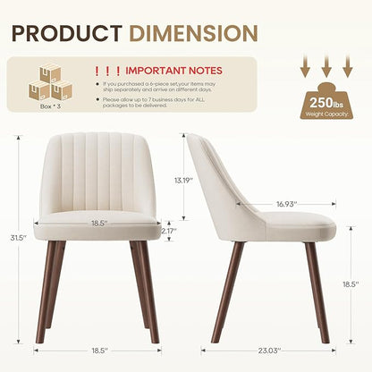 MALOL Upholstered Dining Chairs Set of 6, Modern Fabric Kitchen Chairs with Back, Wood Legs for Kitchen Dining Room Restaurant, Beige
