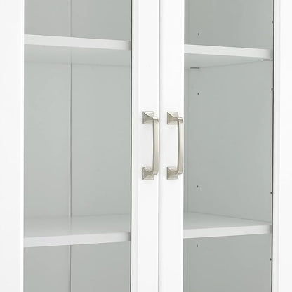 Crosley Furniture Stanton Glass Door Pantry Storage Cabinet with Shelves, Kitchen, Dining, or Laundry Room, White