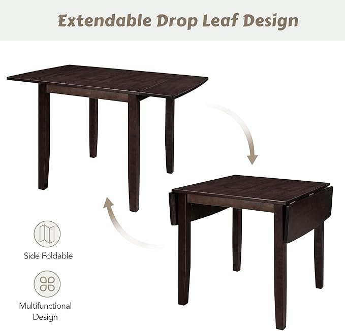 3-Piece Farmhouse Dining Table Set, Wood Drop Leaf Breakfast Nook Dining Table Set with 2 X-Back Chairs for Small Places (Espresso+Drop Leaf*)
