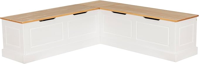 Linon Tobin Natural & White Dining Nook with Hidden Storage Spaces Includes Apple Green Cushion Set and Pillows