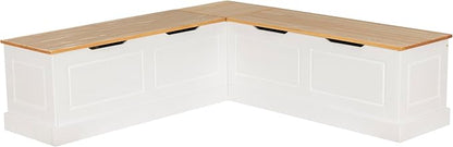 Linon Tobin Natural & White Dining Nook with Hidden Storage Spaces Includes Apple Green Cushion Set and Pillows
