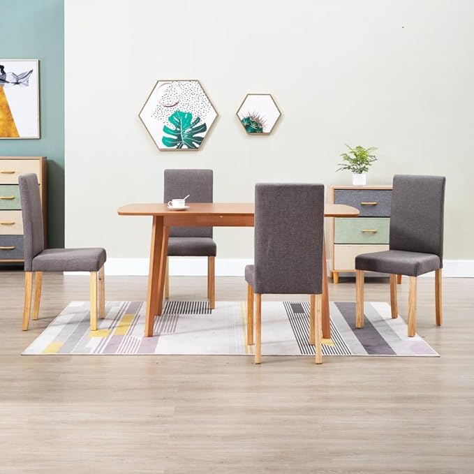 Taupe Fabric Dining Chairs Set of 4, Ergonomic Modern Kitchen Chairs with Solid Rubber Wood Frame for Dining Room and Kitchen
