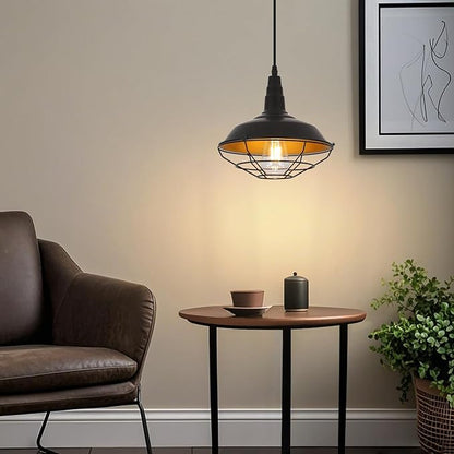 Farmhouse Pendant Lights Kitchen Island, 10.2" Black Kitchen Pendant Lighting Over Island, Industrial Vintage Hanging Light Fixtures Rustic Metal Wire Cage Pendant Light, 1 Pack
