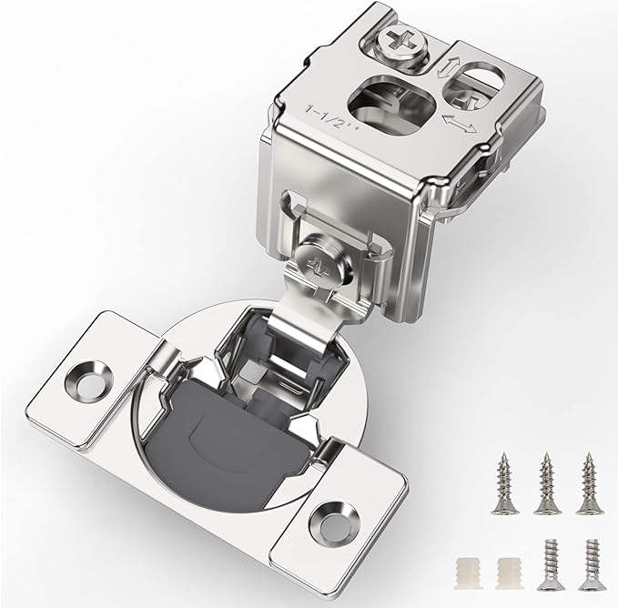 Furniware 2 Pieces 1-1/2 inch Overlay Soft Close Cabinet Hinges for Face Frame Cabinet, Stainless Steel, 105° Opening Angle, Concealed Self Closing Door Hinges- 3 Way Adjustment