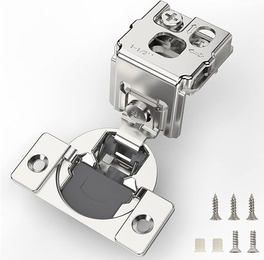 Furniware 2 Pieces 1-1/2 inch Overlay Soft Close Cabinet Hinges for Face Frame Cabinet, Stainless Steel, 105° Opening Angle, Concealed Self Closing Door Hinges- 3 Way Adjustment