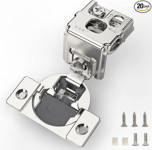 Furniware 20 Pieces 1-1/2 inch Overlay Soft Close Cabinet Hinges for Face Frame Cabinet, Stainless Steel, 105° Opening Angle, Concealed Self Closing Door Hinges- 3 Way Adjustment