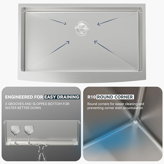Lordear 30 Inch Farmhouse Kitchen Sink 16 Gauge 30"x21"x10" Stainless Steel Single Bowl Apron Front Undermount Farm Farmer Style Sink