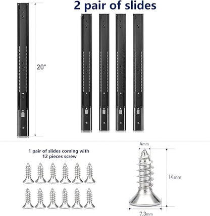 Ravinte 20 Inch Soft Close Drawer Slides 2 Pairs 4 Pack Black Full Extension Ball Bearing Drawer Glide Side Mount