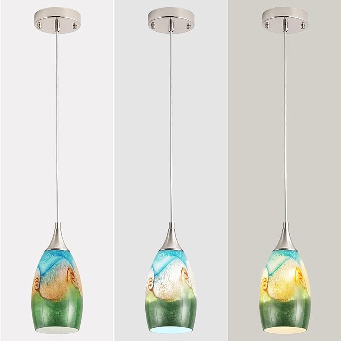 GLADFRESIT Coastal Harmony Pendant Light for Kitchen Islands – Nature's Canvas with Grassland, Beach, and Wave-Inspired Shades, Single Pack for Dining Room, Entryway (Bulb Excluded)