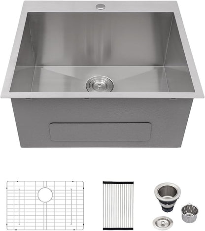 Logmey 25x22 Drop in Laundry Sink 25 Inch Laundry Room 12" Deep Sinks Handmade 16 Gauge Heavy Duty Stainless Steel Large Capacity Utility Washing Tub for Home & Commercial Use