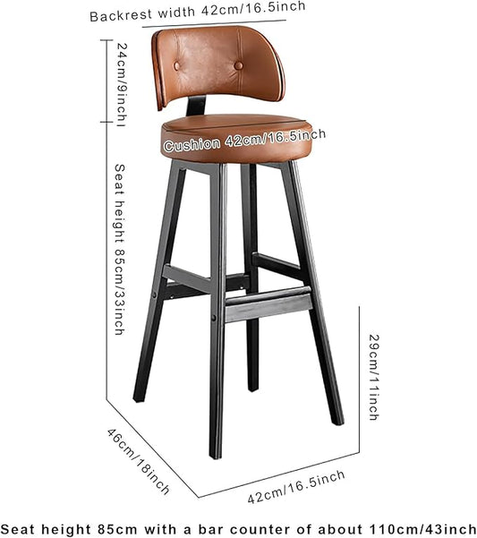 Set of 2/4 Counter Height Stools, 33" Upholstered Faux Leather with Back and Solid Wood Legs, Mid Century Chair for Kitchen Island Dining Room,White1-Set of 2