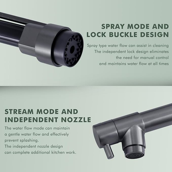 GIMILI Black Stainless Commercial Kitchen Faucet with Pull Down Sprayer Double-Headed Kitchen Faucets with Deck Plate