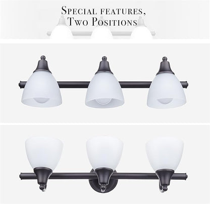 Globe Electric 51227 Jayden 5-Piece All-In-One Bathroom Set, Oil Rubbed Bronze, 3-Light Vanity Light with Frosted Glass Shades, Towel Bar, Toilet Paper Holder, Towel Ring, Robe Hook, Bulb Not Included