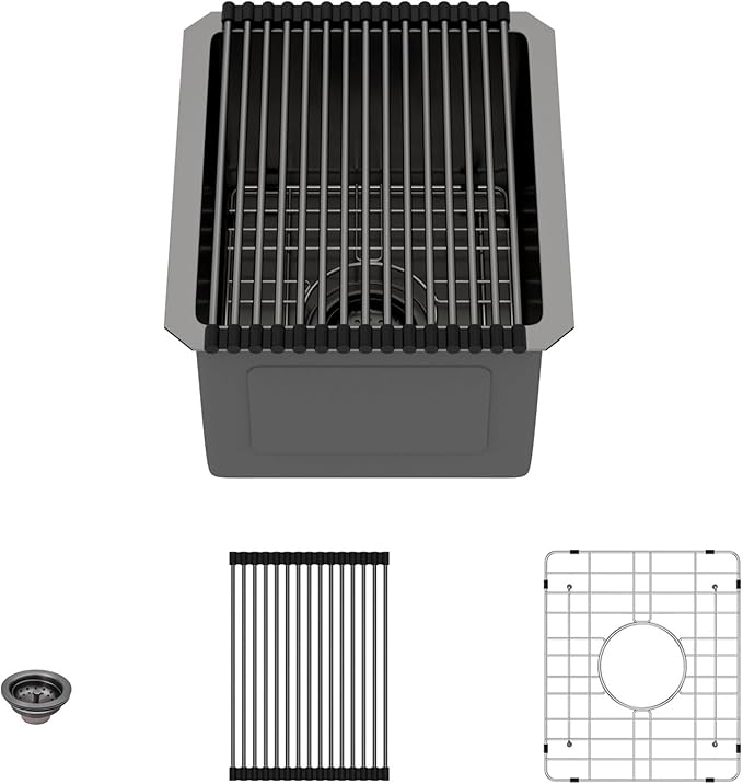 Lordear Black Undermount Bar Sink 13 x15 x 9 Inch Bar Prep Sinks Gunmetal Black Stainless Steel Handmade Kitchen Sink Basin