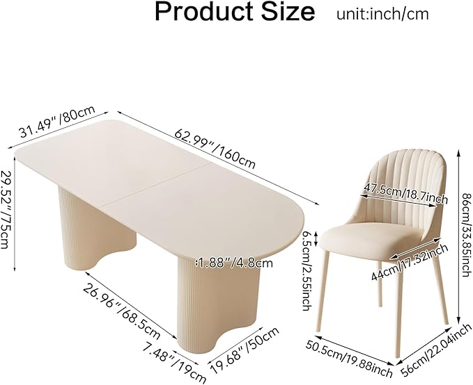 Guyii 62.99“ Dining Table Set with 6 Chairs, Modern Kitchen Table Set, Indoor Dining Table for Kitchen, Bar, Living Room, Breakfast Nook, Small Space, Cream White