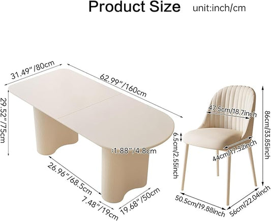 Guyii 62.99" Dining Table Set with 4 Chairs, Modern Kitchen Table Set, Indoor Dining Table for Kitchen, Bar, Living Room, Breakfast Nook, Small Space, Cream White