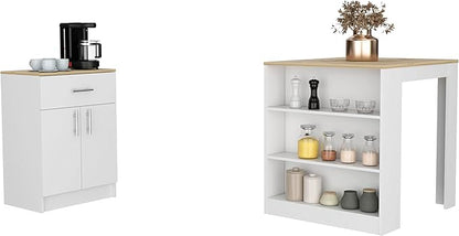 GOWE 2 Piece Kitchen Set, Kitchen Island Table + Pantry Cabinet, White/Light Oak