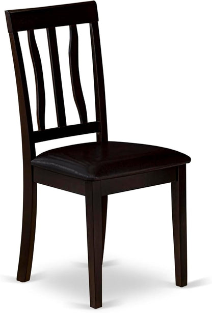 East West Furniture ANTI5-CAP-LC 5 Piece Dining Room Furniture Set Includes a Round Kitchen Table with Pedestal and 4 Faux Leather Upholstered Dining Chairs, 36x36 Inch, Cappuccino