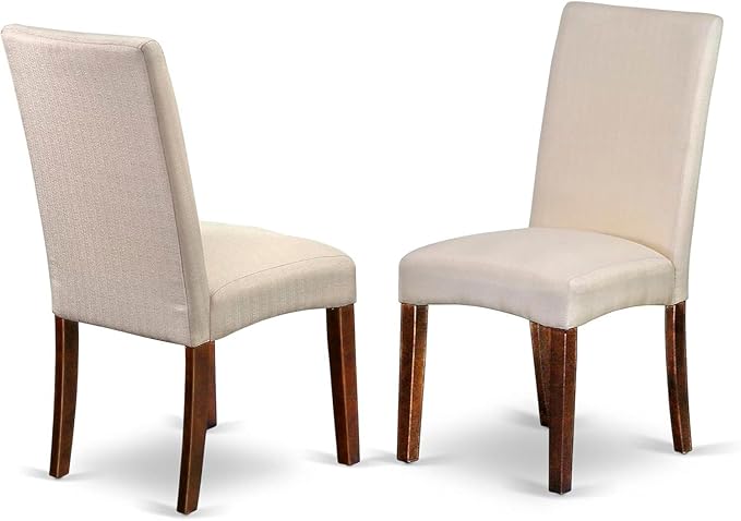 HomeStock 7 Piece Dining Table Set Consist of a Rectangle Kitchen Table and 6 Cream Linen Fabric Parson Dining Chairs, 36x60 Inch, Mahogany
