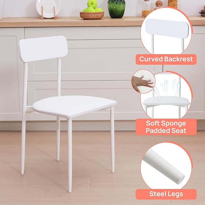 Walsport Round Dining Table Set for 2, 3-Piece Wood Tabletop Samill Kitchen Table and Chairs with Strong Metal Frame, Space-saving Modern Dinette with Chairs for Living Room, Apartment, Office (White)