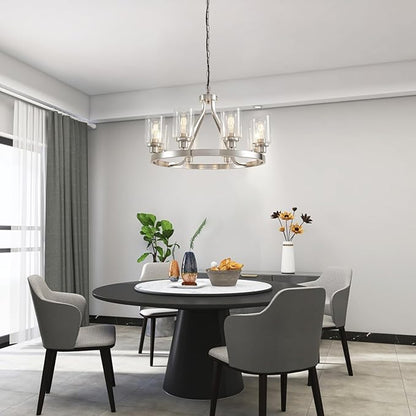 Lanhall 8-Light Modern Chandeliers for Dining Room Light Fixture Brushed Nickel Kitchen Chandelier Ceiling Hanging Pendant Lighting with Glass Shade for Living Room Entryway Adjustable Height E26